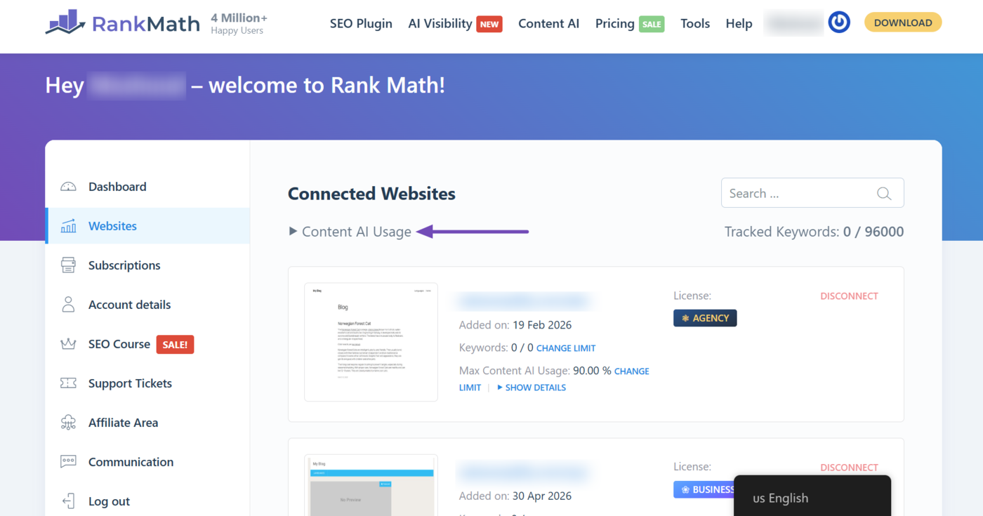 Click the Content AI Usage dropdown