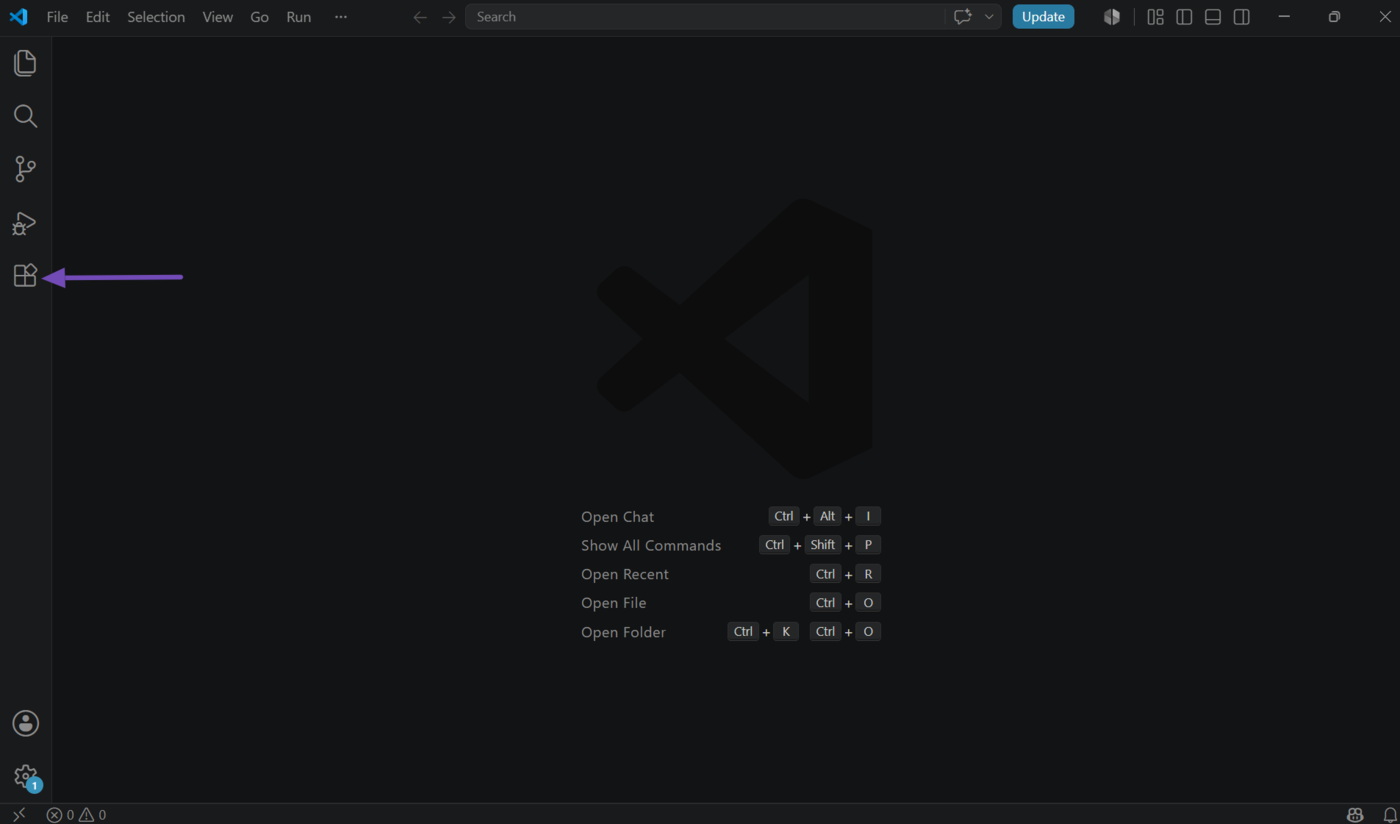Click the Extensions icon in Visual Studio Code