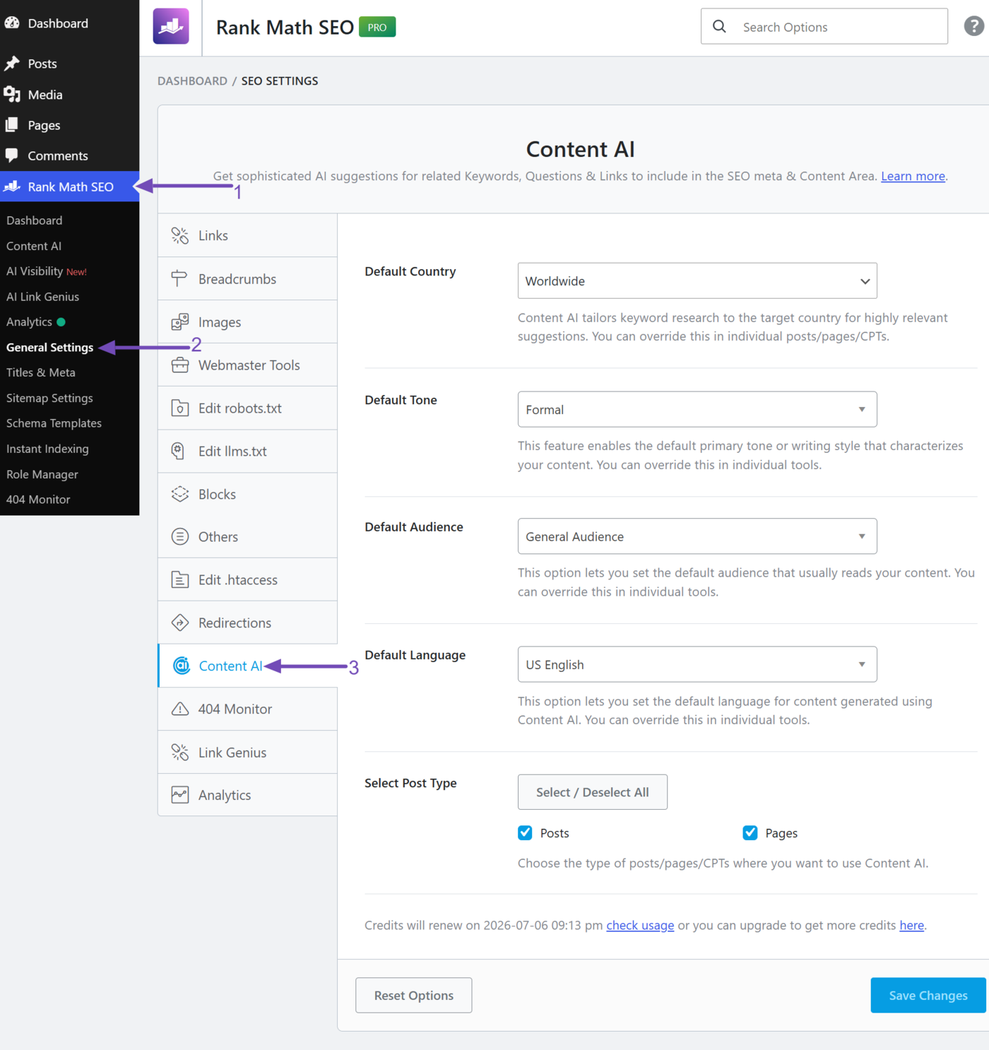 Content AI global settings