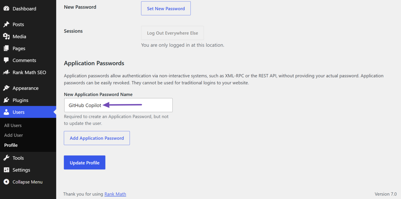 Create a new application password