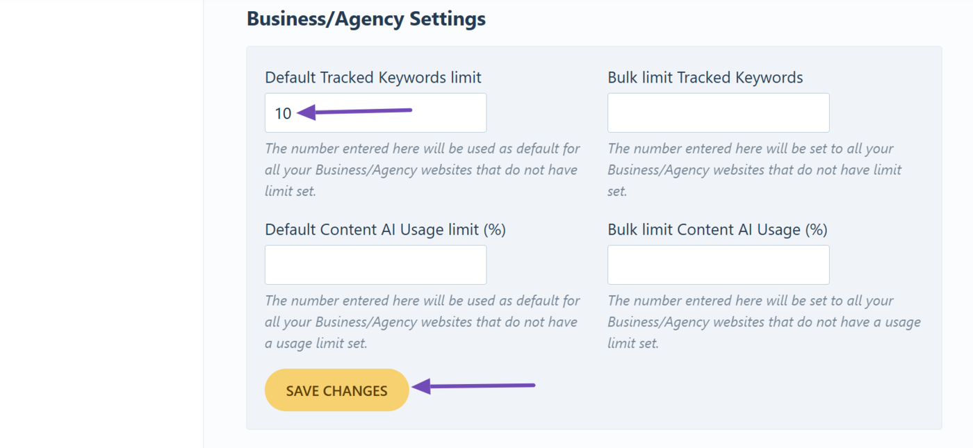 Default Tracked Keywords limit