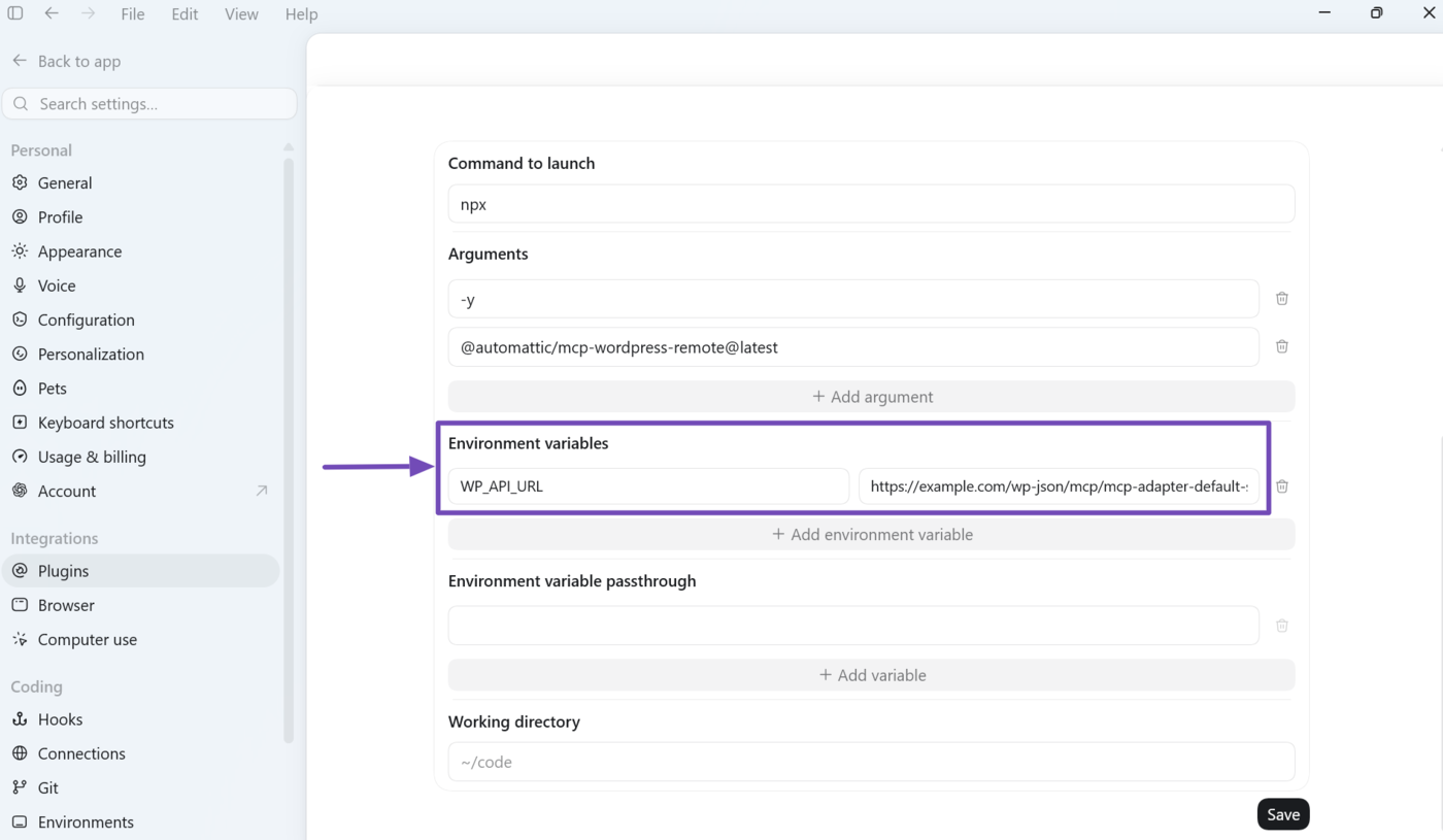 Enter WP API URL and its value