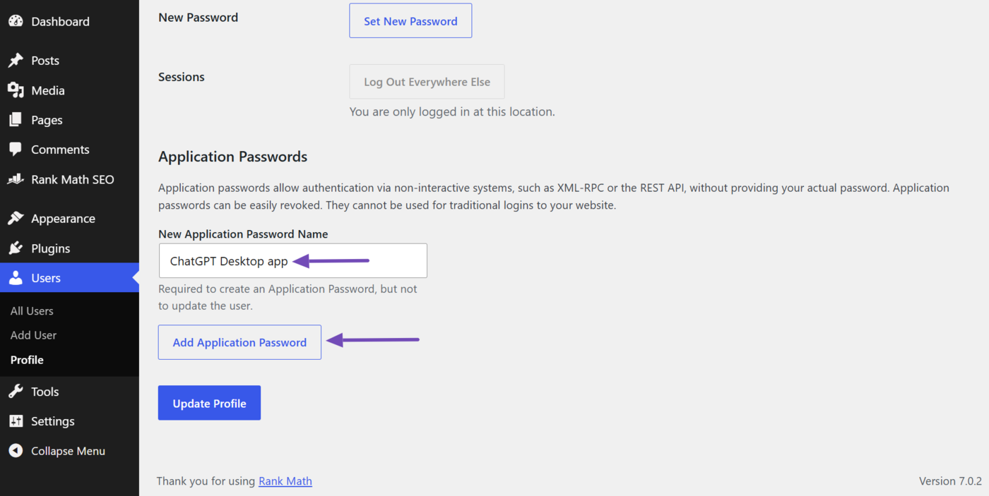 Enter an application password name