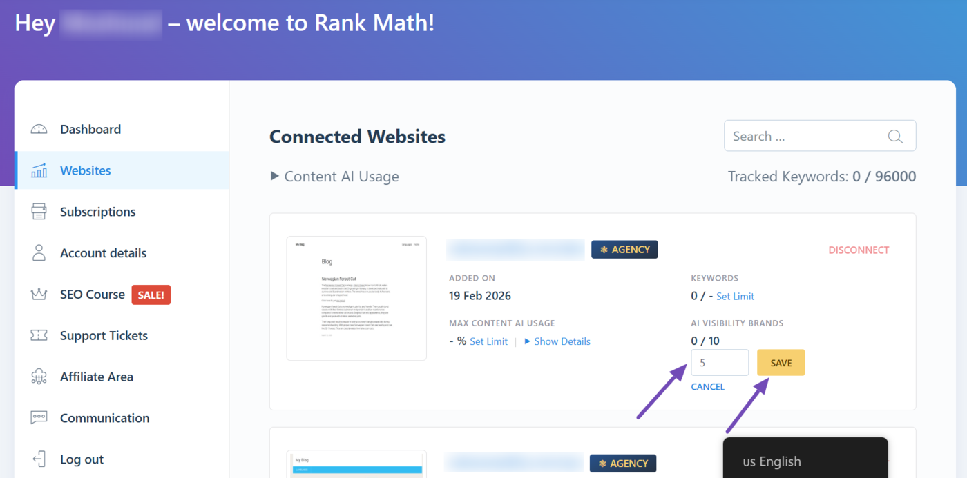 Enter the number of brands to track and click Save