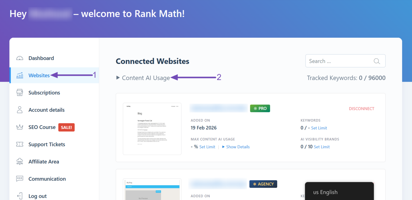 Head to Content AI Usage from your Rank Math dashboard
