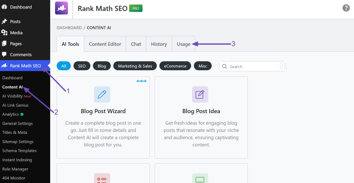 Head to Usage in Rank Math SEO Content AI
