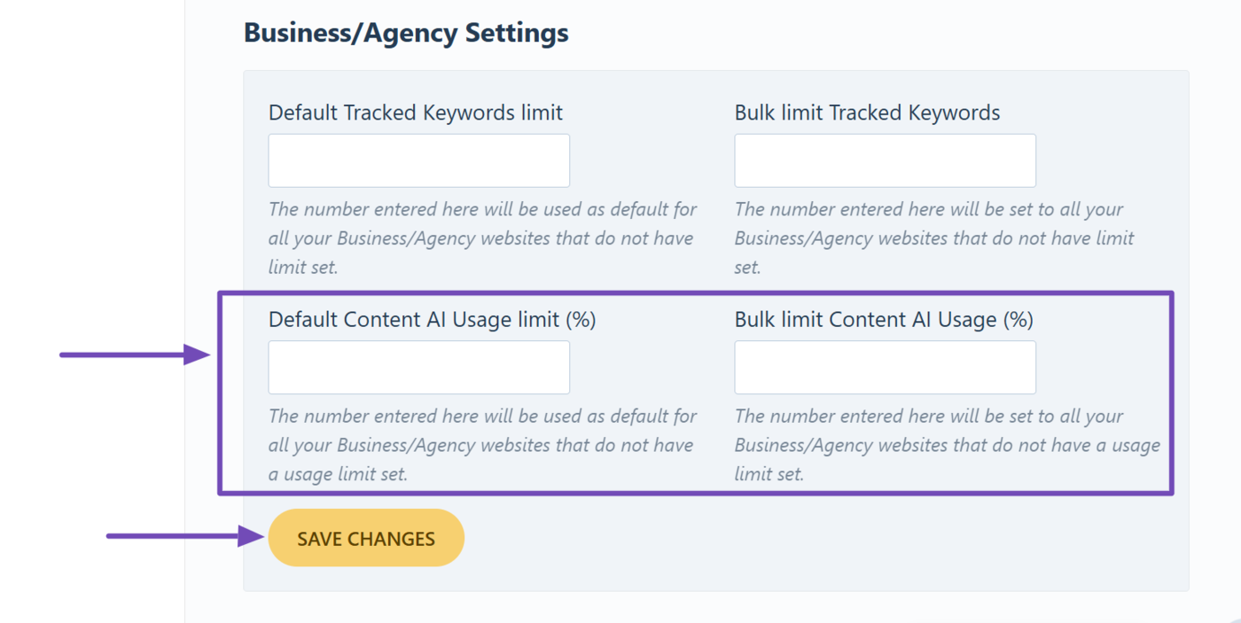 How to set a default or bulk Content AI usage limit