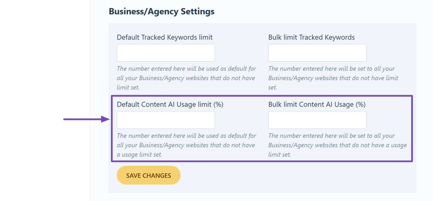 Overview of the Content AI Default and Bulk Content AI settings