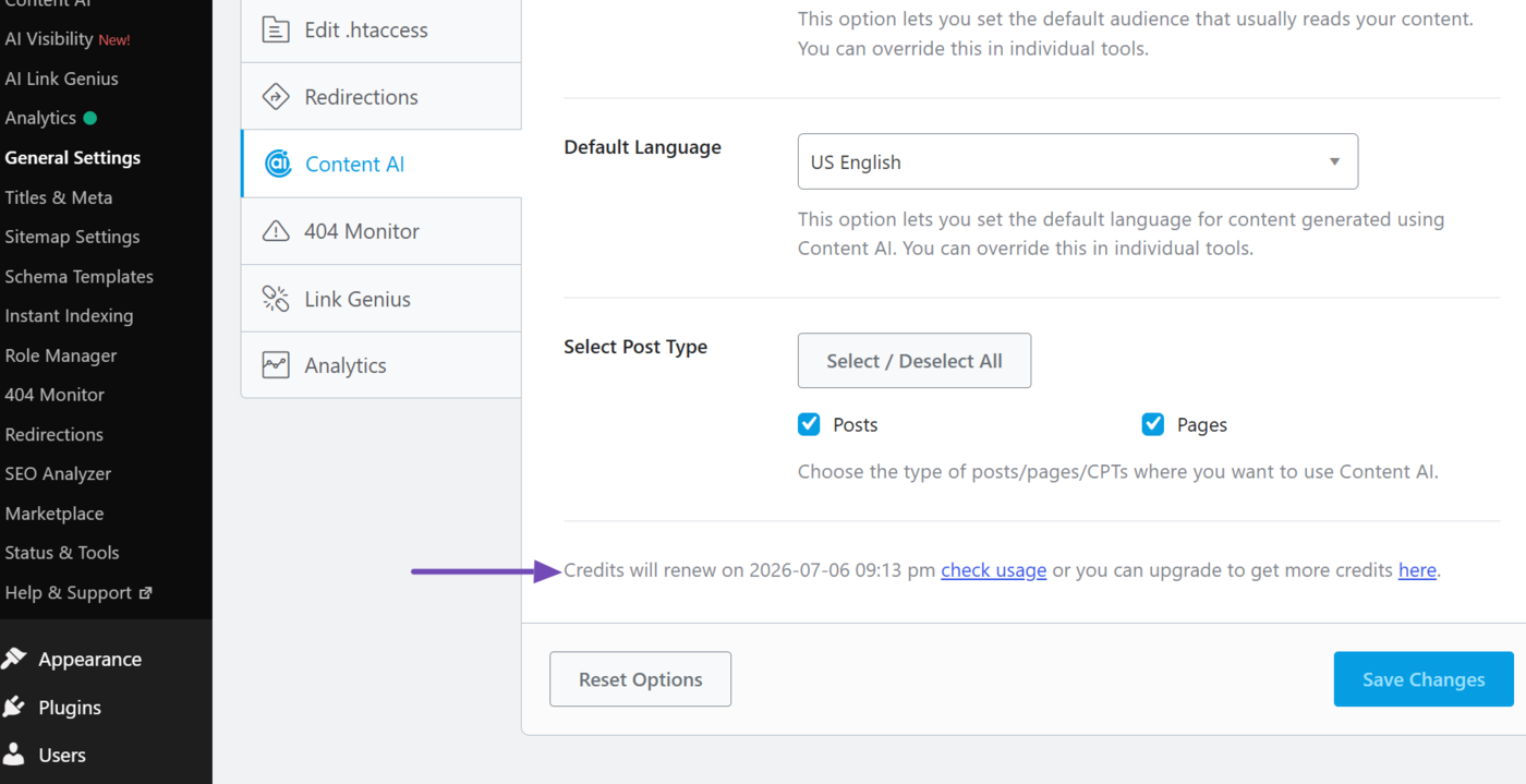 Overview of the Content AI usage limit renewal date