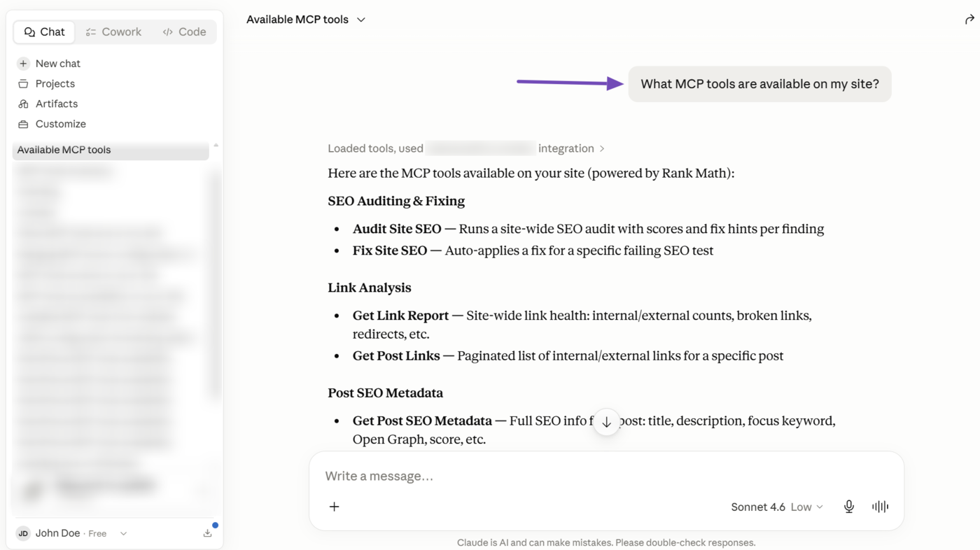 Available tools in Rank Math MCP