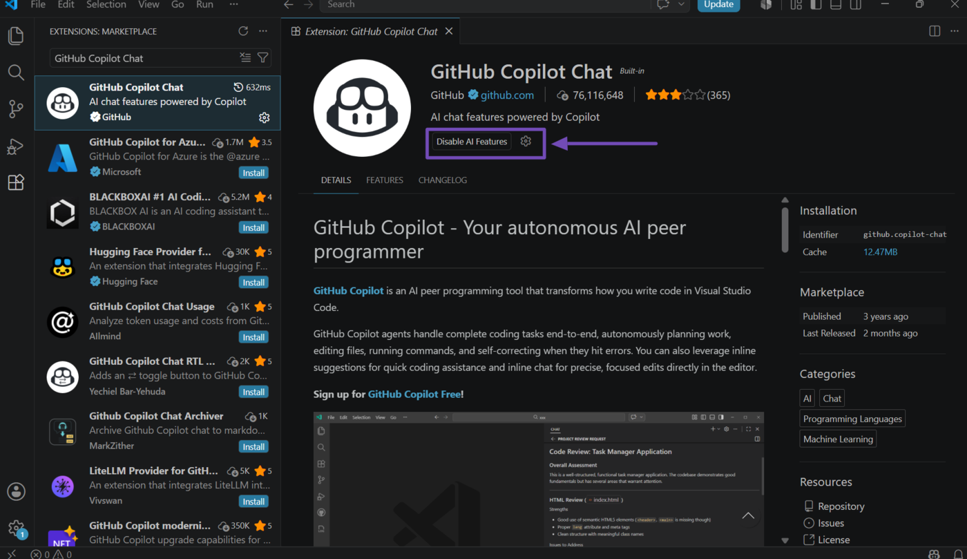 Verify GitHub Copilot Chat has been installed