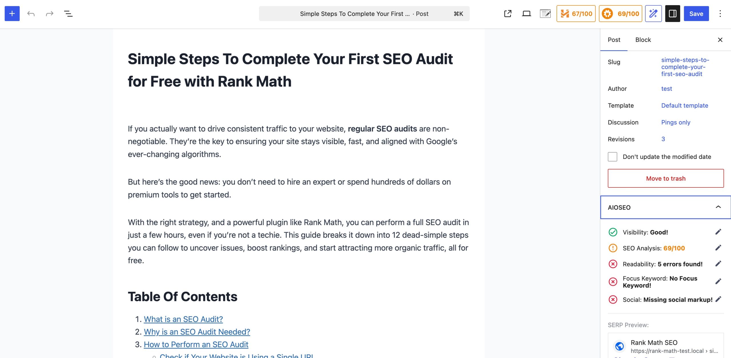 7 Best Content Optimization Plugins for WordPress » Rank Math 7 aioseo analysis scaled