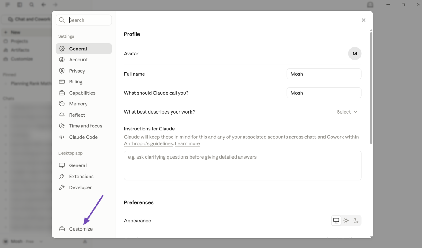 Click Customize