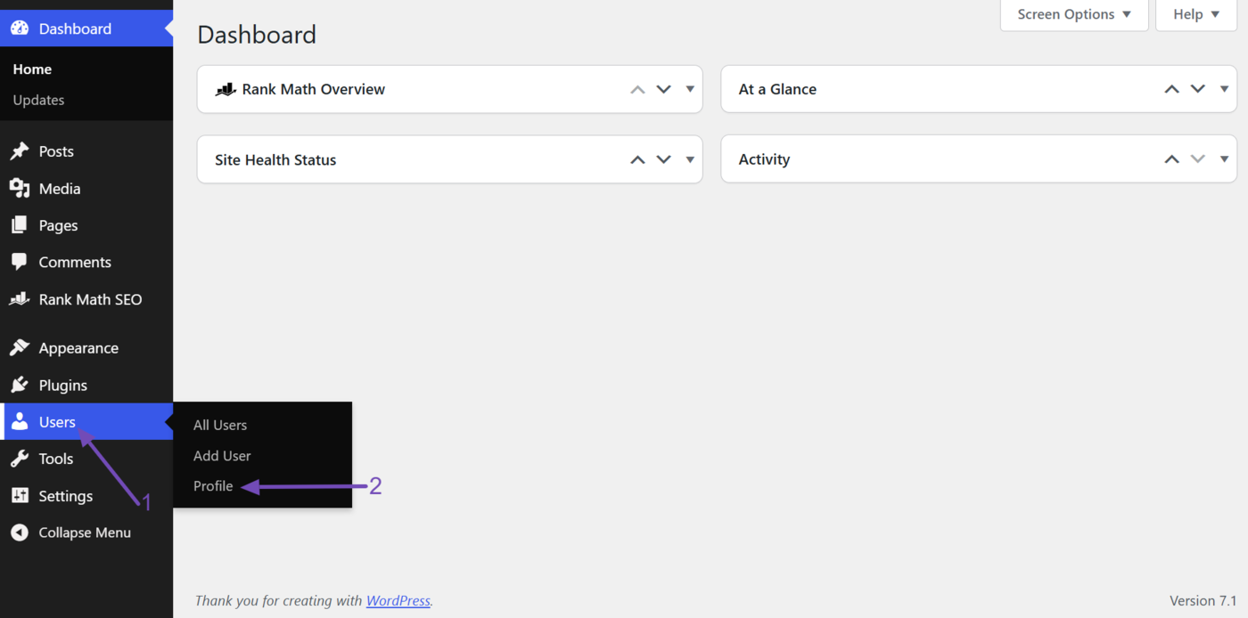 Head to Users Profile in your WordPress dashboard