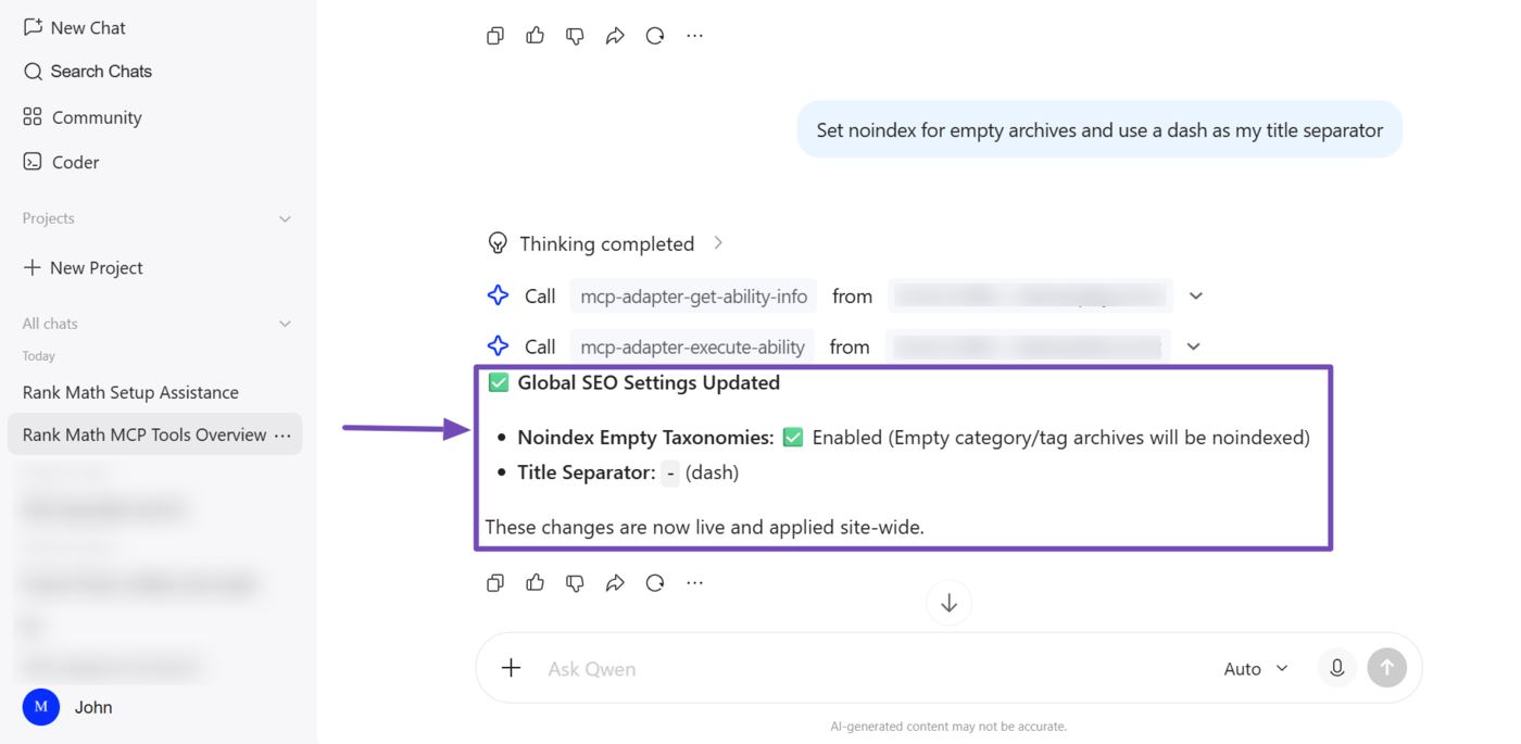 Overview of the Rank Math set-global-seo-settings MCP tool
