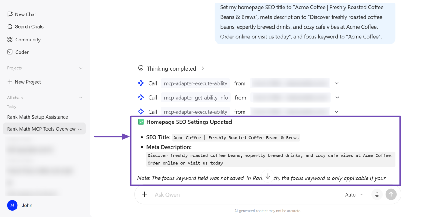 Overview of the Rank Math set-homepage-seo MCP tool