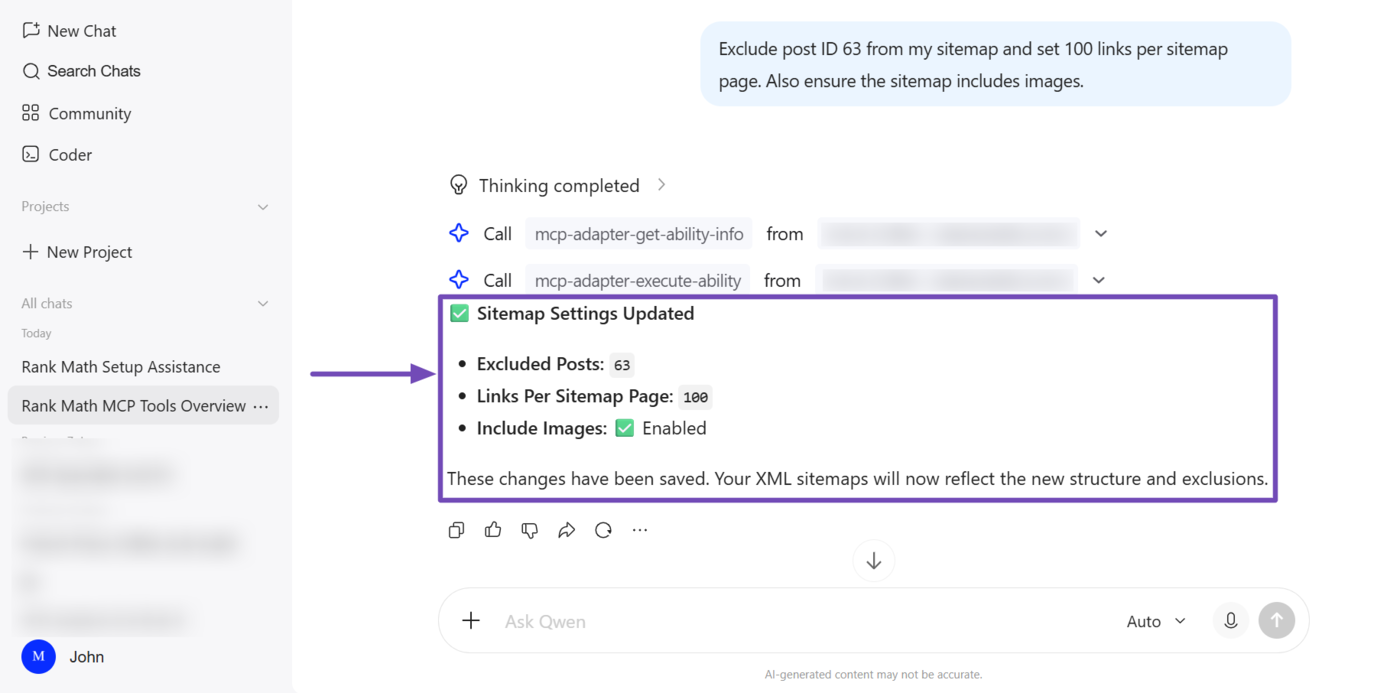 Overview of the Rank Math set-sitemap-settings MCP tool