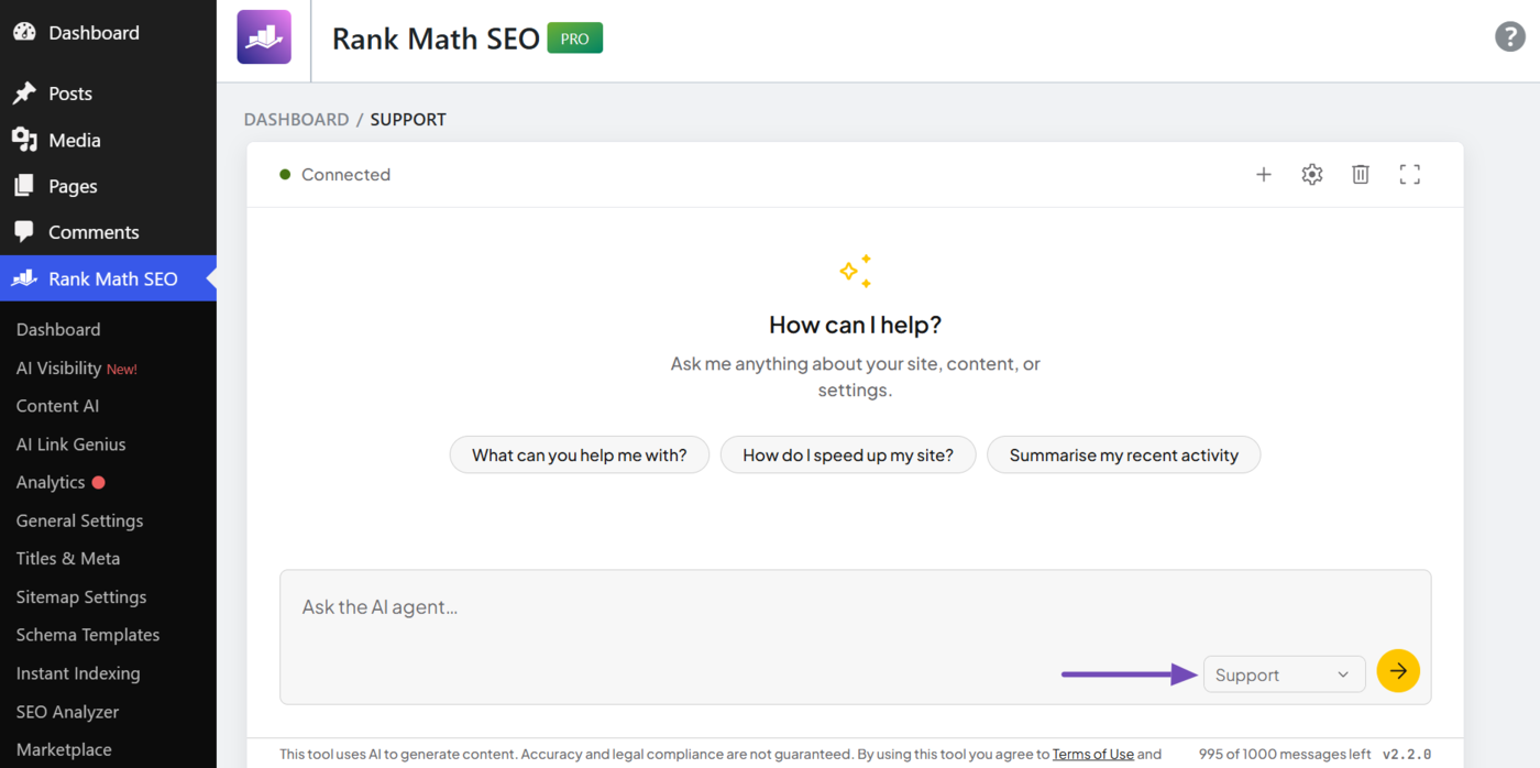 Overview of the Rank Math support agent