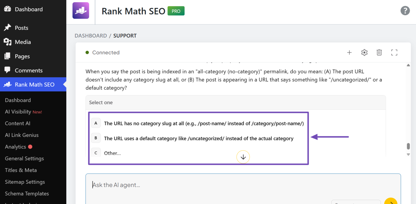 Return relevant answers to the support agent when requested