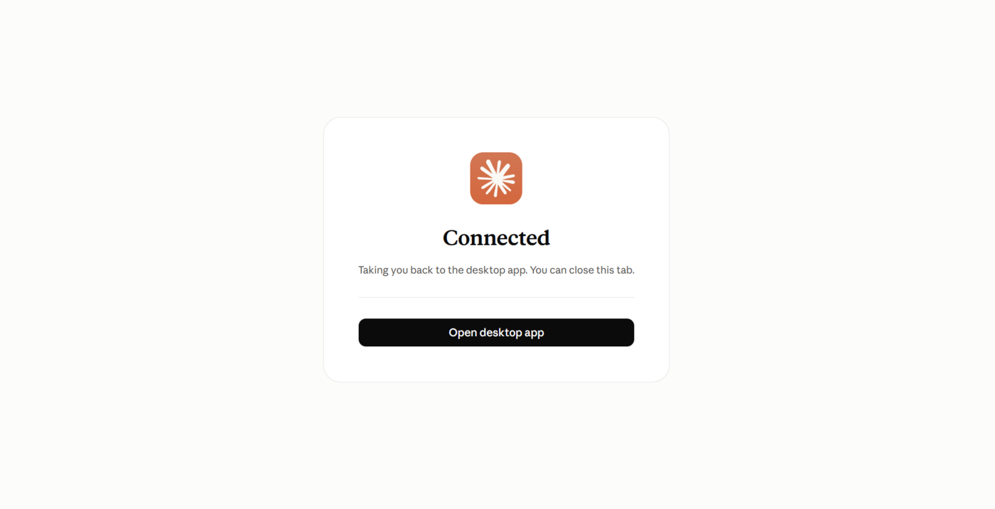 Sample of the success message shown after connecting to Claude