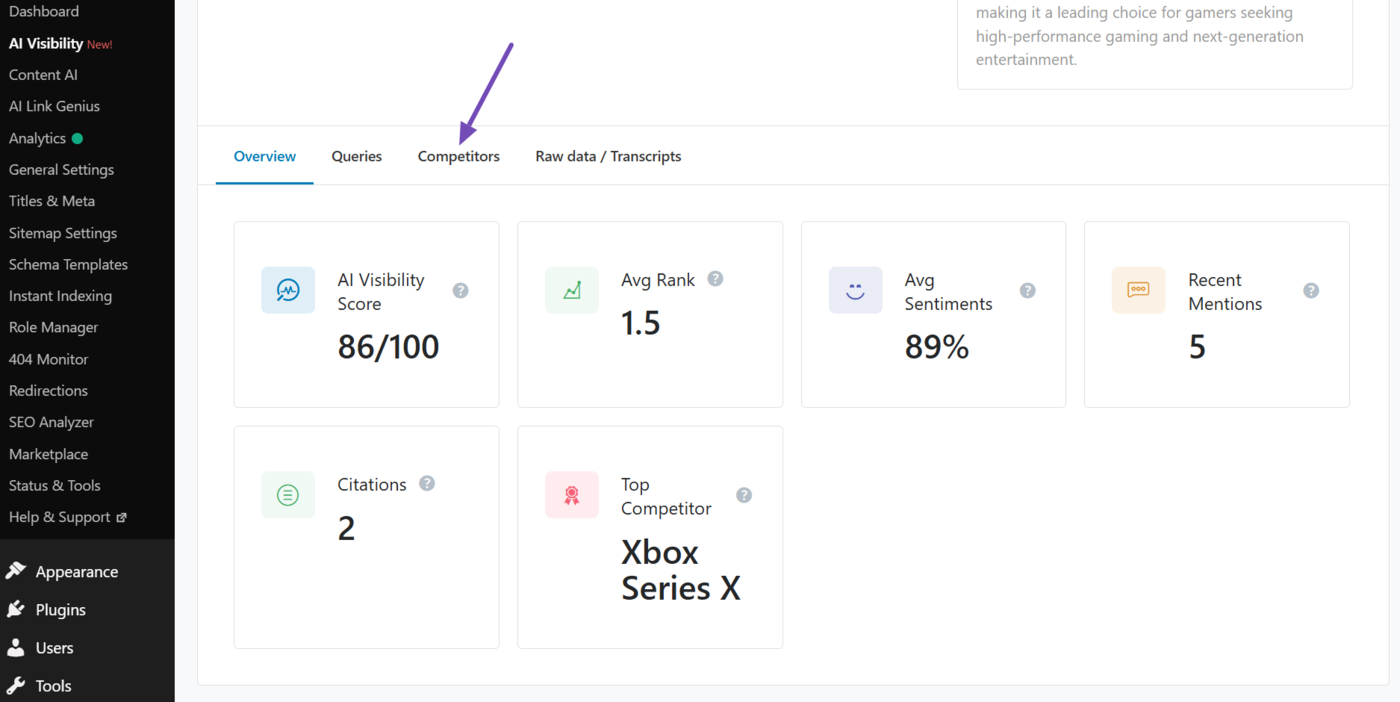 Click on the Competitors tab to discover your competitors