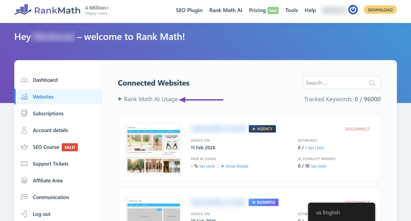 Click the Rank Math AI dropdown
