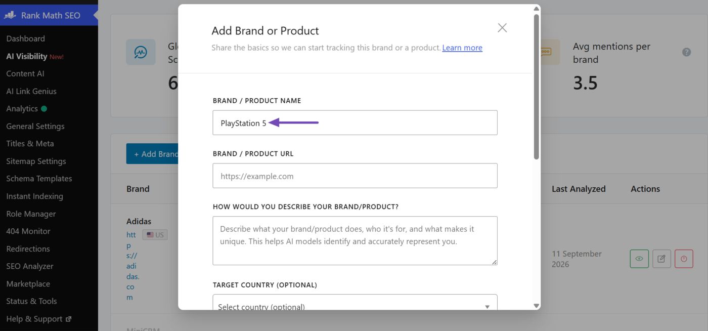 Enter the brand or product into the Brand or Product Name field