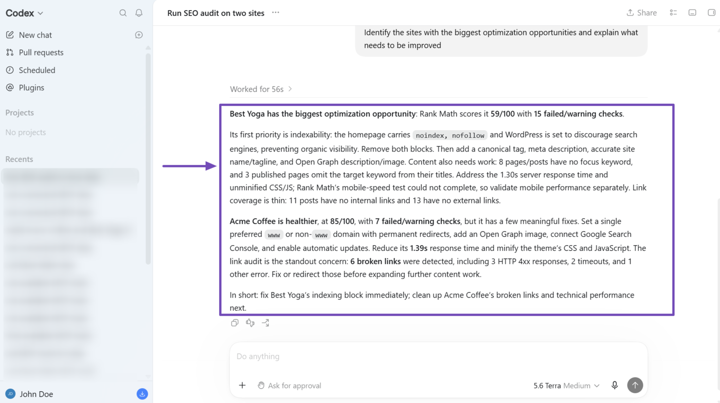 Overview of a portfolio audit using Rank Math