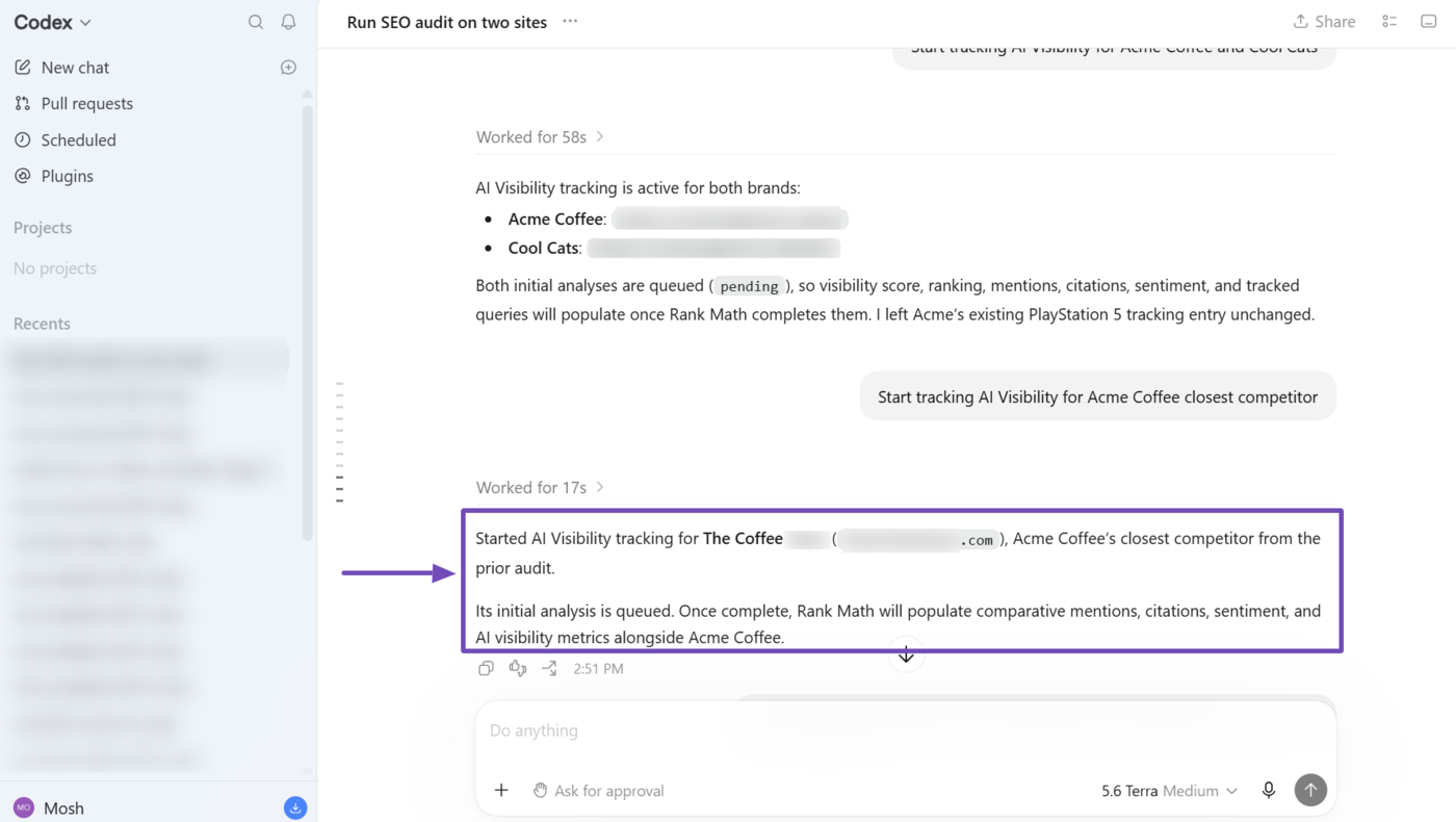 Overview of competitor tracking applied using Rank Math