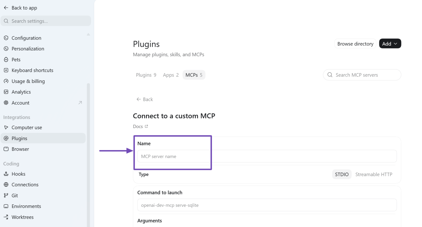 Sample of the MCP Name field