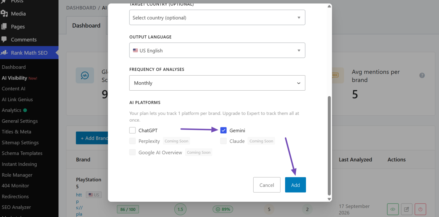 Select Gemini or ChatGPT