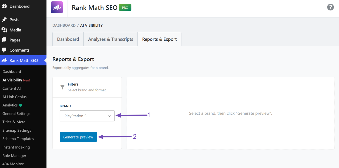 Select the brand and click Generate Preview