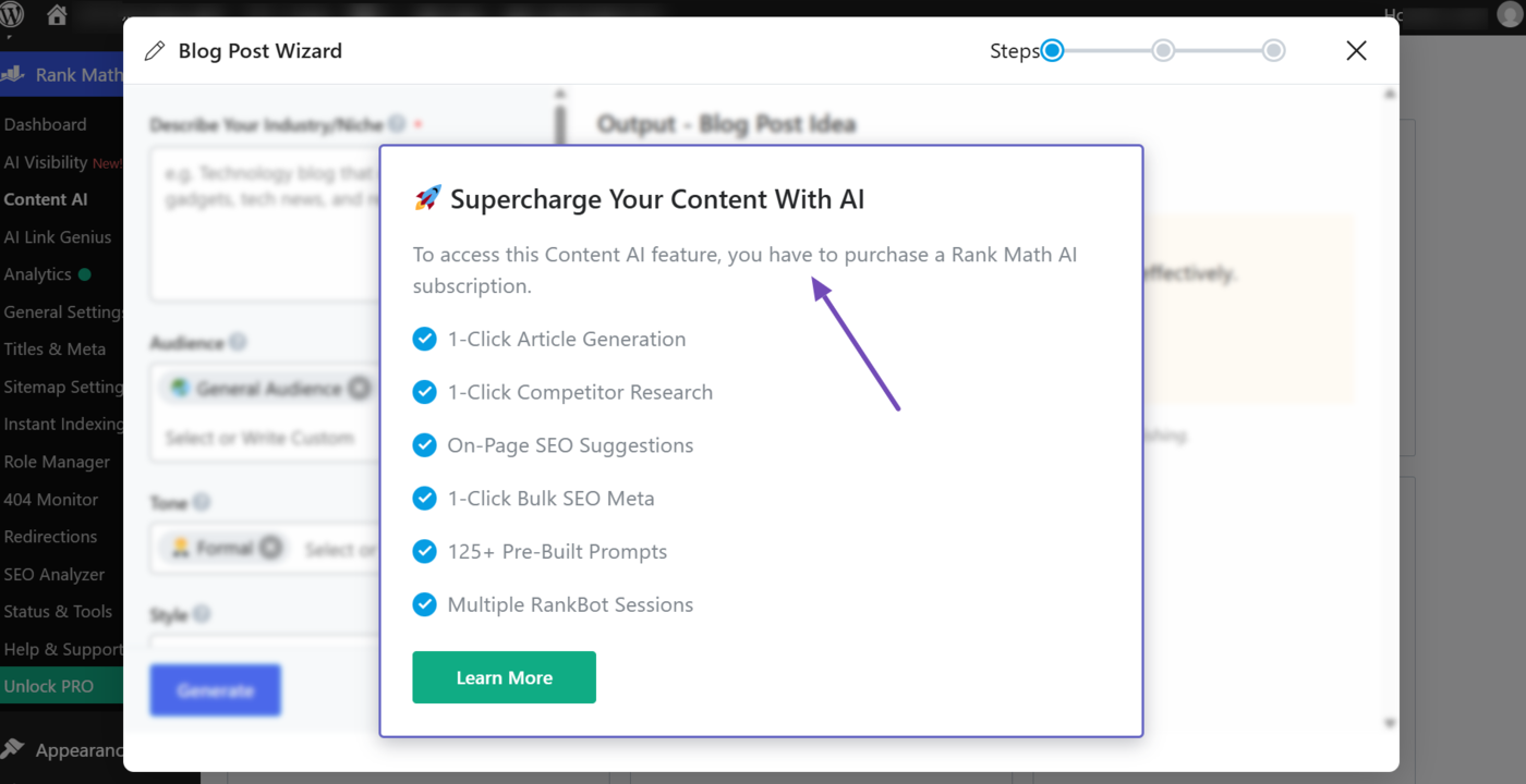 To access this Content AI feature, you have to purchase a Rank Math AI subscription