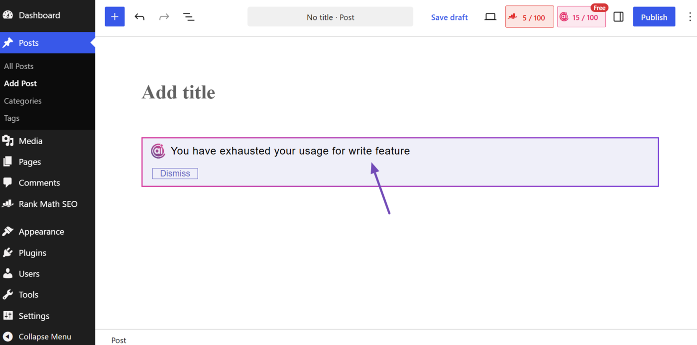 You have exhausted your usage for write feature