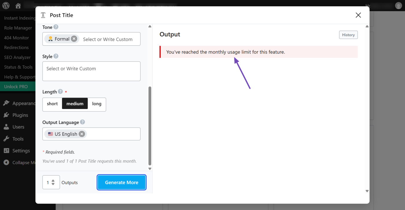 You've reached the monthly usage limit for this feature