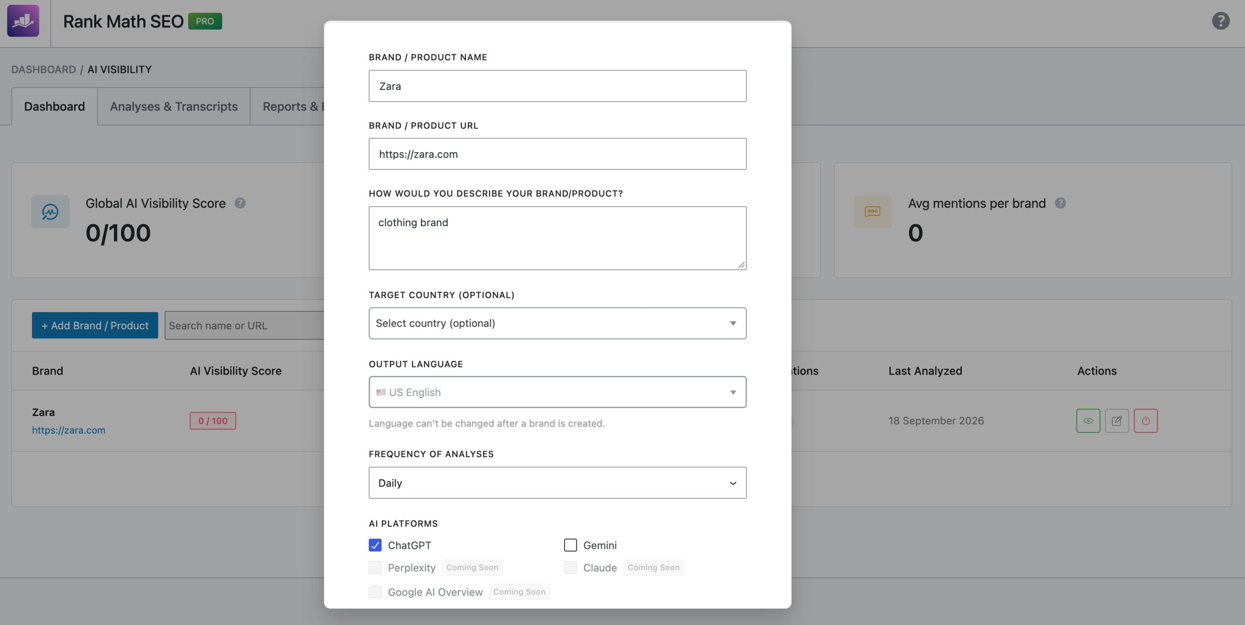 Add brand in AI Visibility